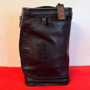 TUMI Alpha 2 black Leather Hanging Travel Bag ( Stained)
